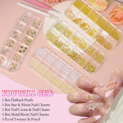 Bezztito starburst star moon alloy studs for dimensional nail accents