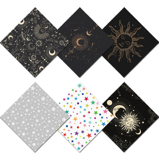 BHAHB 6-pack microfiber glasses cleaning cloths in Sun Moon Star patterns