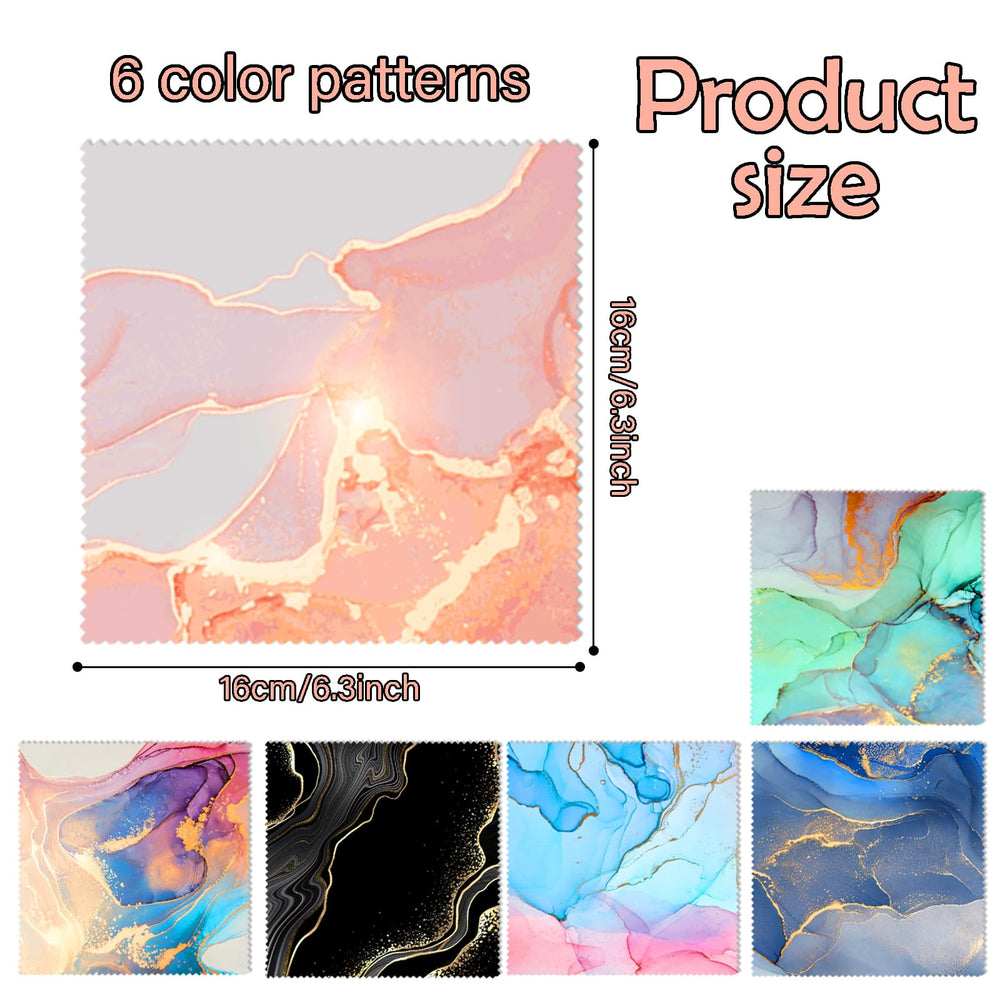 Close-up of marble-pattern microfiber cleaning cloths for lenses