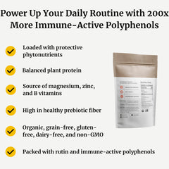 Big Bold Health Himalayan Tartary Buckwheat Sprout Powder pouring into a glass for an easy immune-supporting addition.
