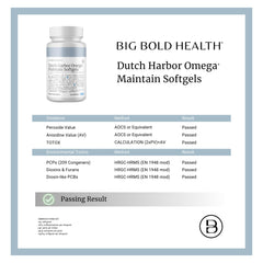 Sustainability crest emphasizes eco-friendly sourcing for Big Bold Health Omega.