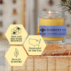 Big Dipper Wax Works Harmony lavender candle closeup showing 2 in by 2.5 in size