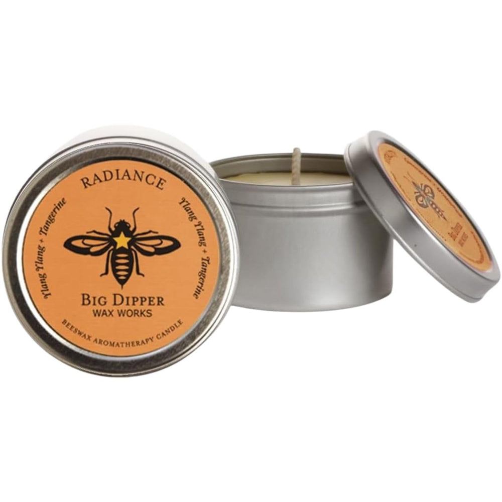 Big Dipper Wax Works radiance tin label showing warm beeswax glow for ambience