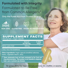 Close-up of Alpha-Lipoic Acid 600 mg bottle label