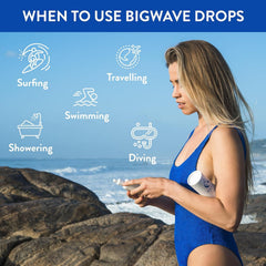 BigWave Drops 2oz glass bottle emphasizes generous volume and eco-conscious packaging