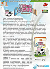 Nutrition facts panel for Bill Beauty Children's Colostrum Chewables