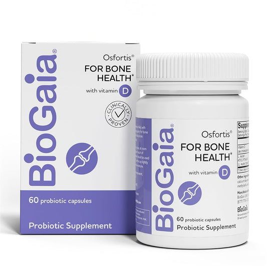 BioGaia Osfortis bottle highlighting bone health benefits for women