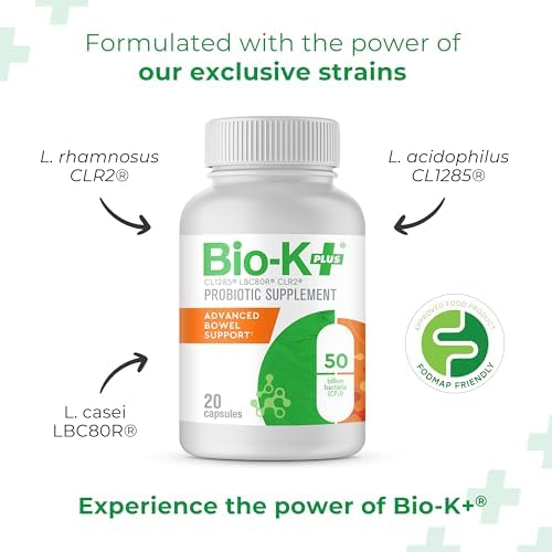 Close-up of Bio-K+ probiotic capsules showing 50B CFU