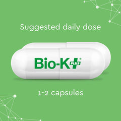 Bio-K Plus 50BIL label resting beside a breakfast setup.