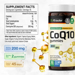 Ingredients and vegan/non-GMO information for BIO KRAUTER CoQ10 Gummies