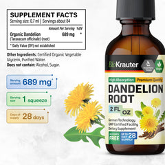 Close-up of BioKrauter Dandelion Root Extract label