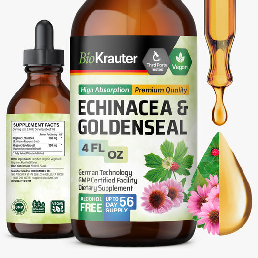 Bottle of BIO KRAUTER Echinacea & Goldenseal liquid extract 4 fl oz