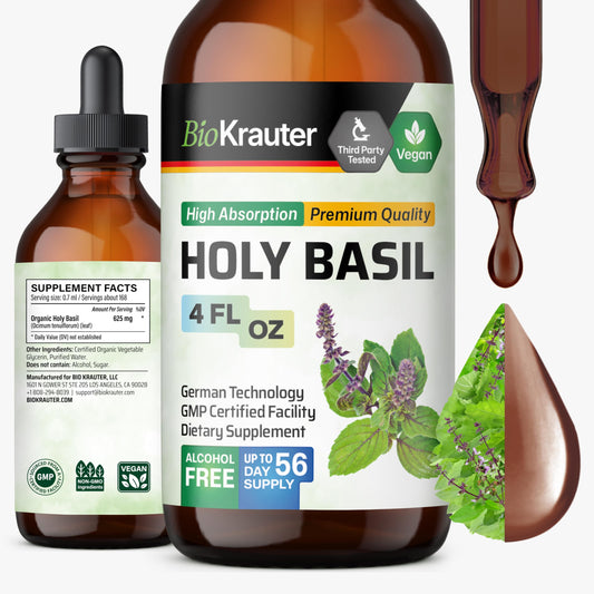 BIO KRAUTER Holy Basil Tincture bottle on white background