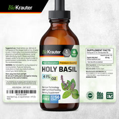 Bottle label highlighting tulsi, ursolic acid, and calm support