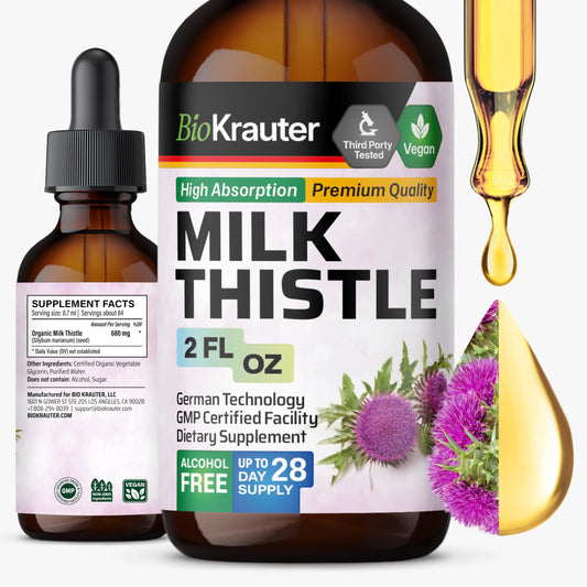 Front view of BIO KRAUTER Milk Thistle bottle with 680 mg per serving