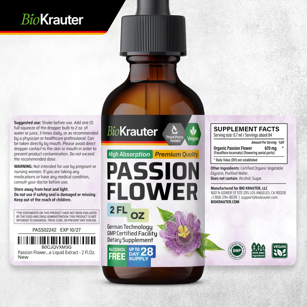 2 Fl. Oz BIO KRAUTER Passionflower Tincture bottle