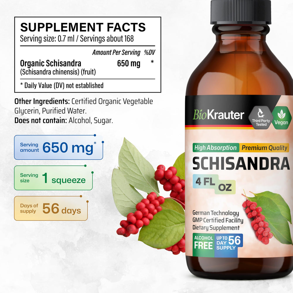 Vegan, alcohol-free Schisandra tincture bottle