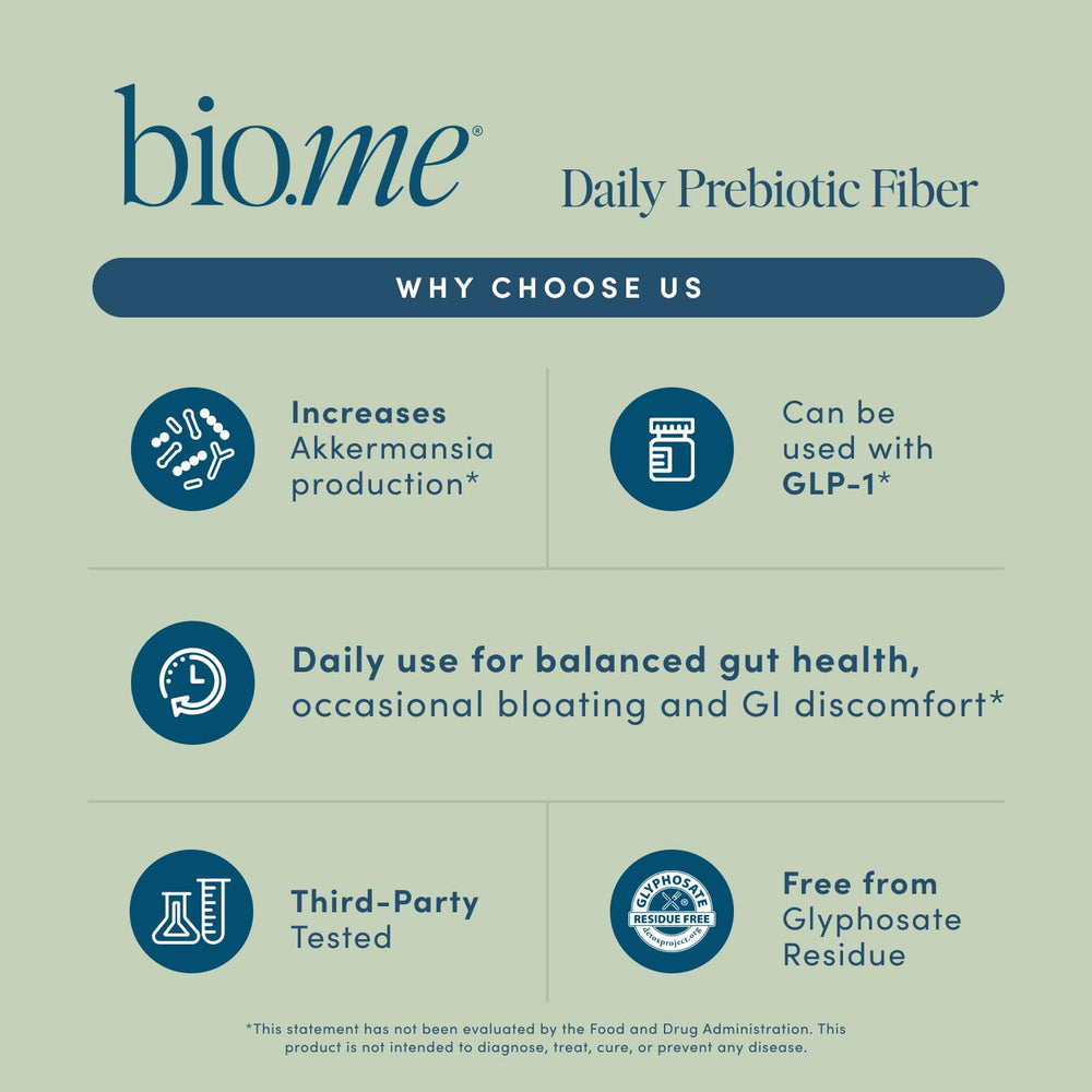 Bio.me bottle and 20-pack travel set shown for daily convenience