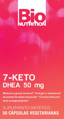 Close-up of Bio Nutrition 7-Keto DHEA 50 mg capsule bottle label
