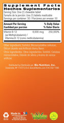 Nutrition label and ingredients of Bio Nutrition B-12 Sublingual Tablet