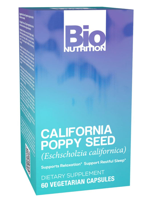 Bio Nutrition California Poppy bottle packaging with 60 vegetarian capsules