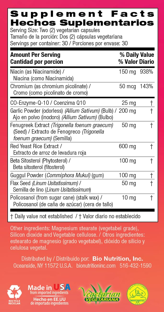 Product packaging of Bio Nutrition Cholesterol Wellness 60 Vegetarian Capsules