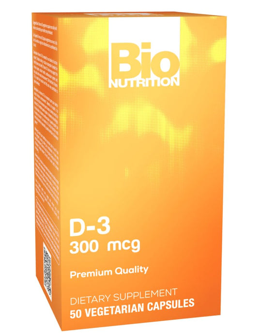 Bottle of Bio Nutrition D3 12000 IU Vegi-Caps – front view