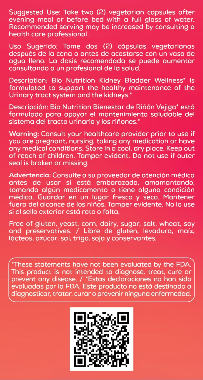 Ingredient and label detail of Kidney Bladder Wellness