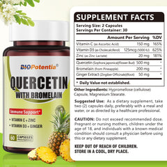 Close-up of BIO POTENTIA Quercetin with Bromelain label