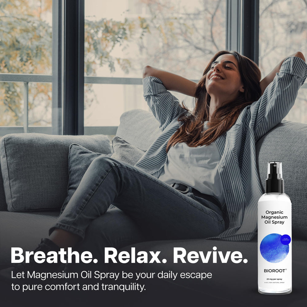 Close-up of BioRoot Organic Magnesium Spray bottle