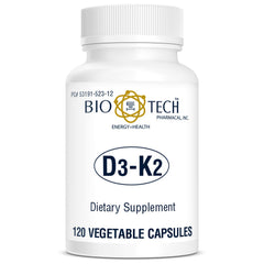 Dosage information on the Bio-Tech D3-K2 120 Vegcaps label