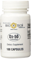 Bottle of BioTech D3-50 50,000 IU 100 capsules
