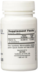 Close-up of BioTech D3-50 bottle label