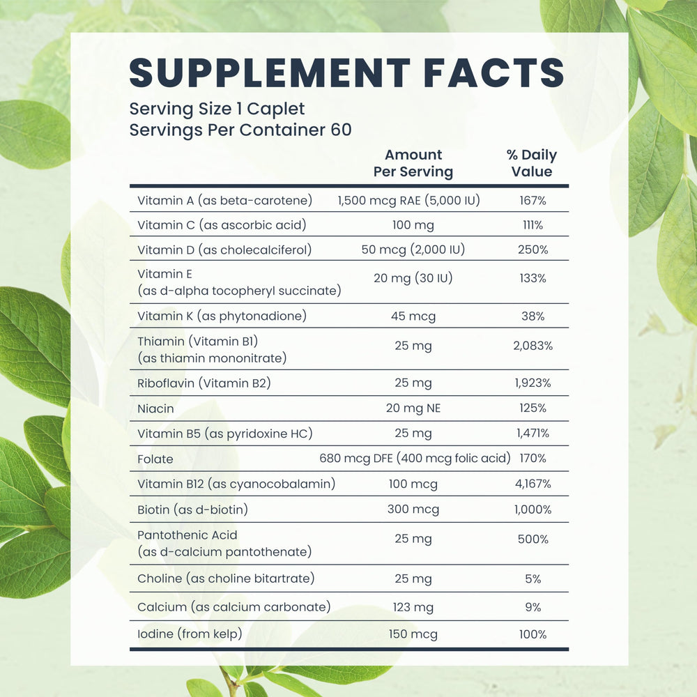 Close-up of a single Essential Multivitamin caplet