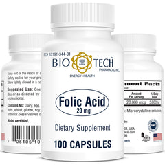 Bio-Tech Pharmacal Folic Acid bottle 20mg 100 count