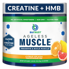 Canister of BioTrust Ageless Muscle Builder Citrus Splash flavor