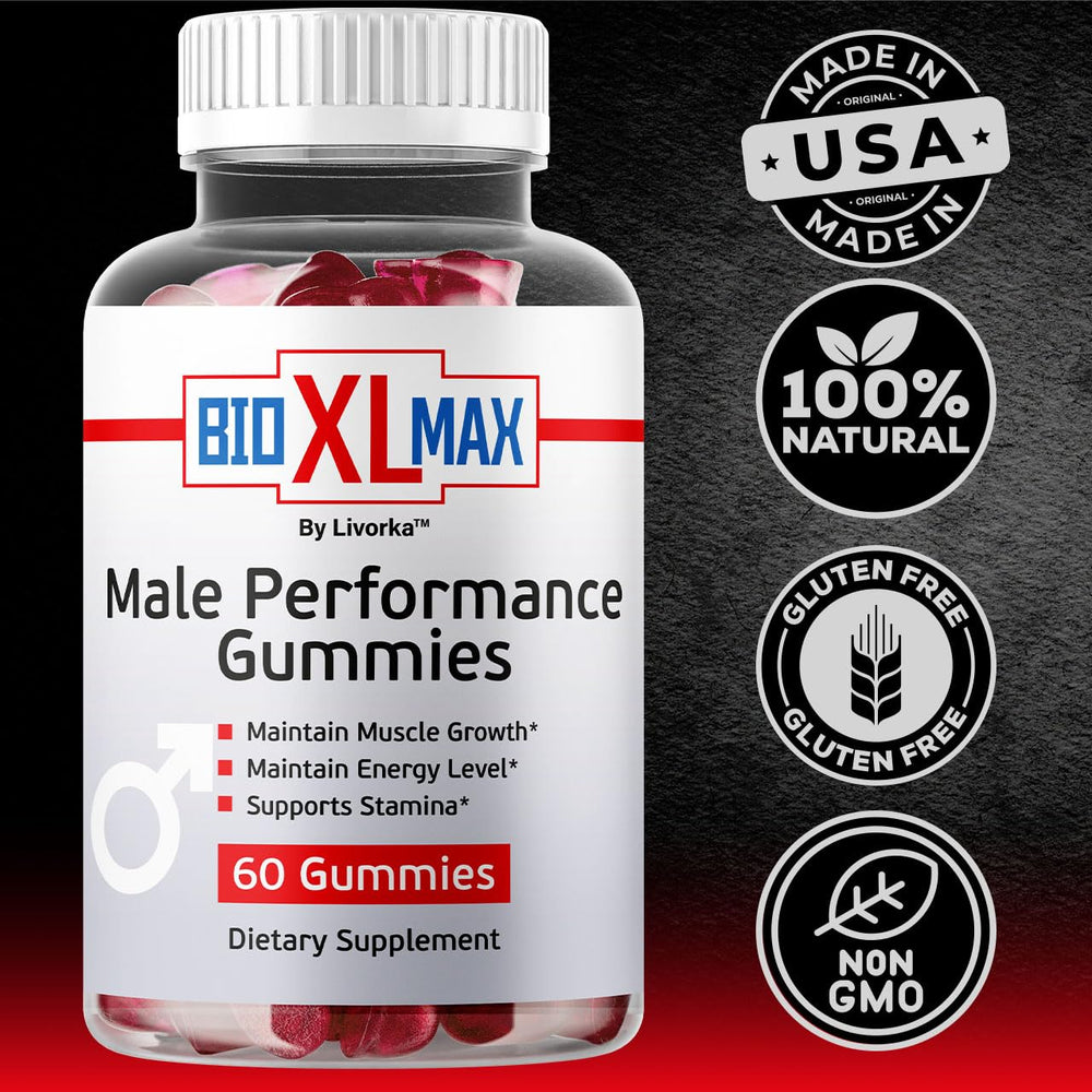 Bio XL Max energy-boost gummies arranged on a white surface