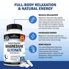 Benefits of BioSchwartz Magnesium Glycinate: supports sleep, nerves, muscles