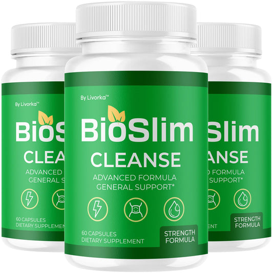 BioSlim Cleanse Capsules bottle set (3-pack) containing 180 capsules