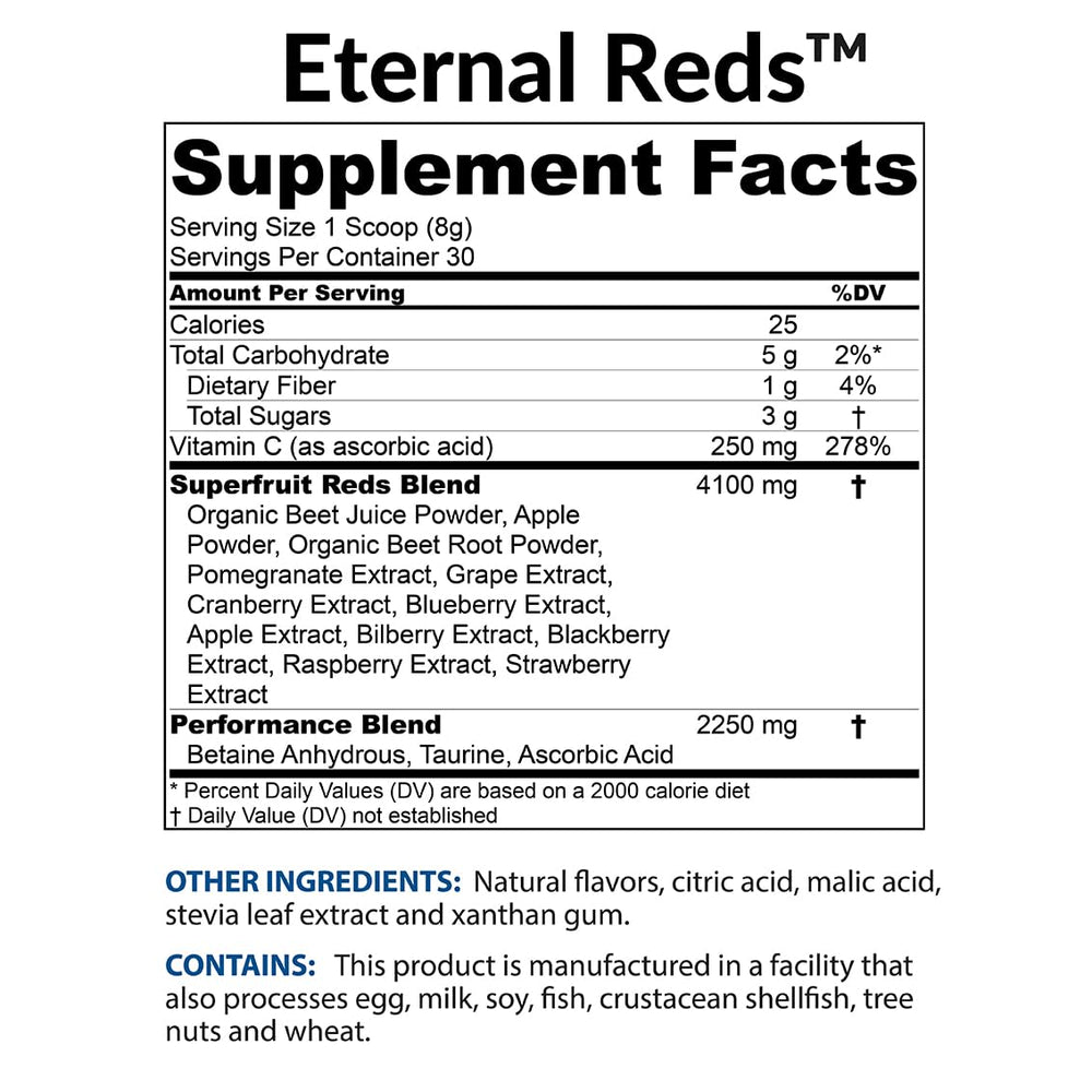 Close-up of Eternal Reds red superfoods ingredients and polyphenols