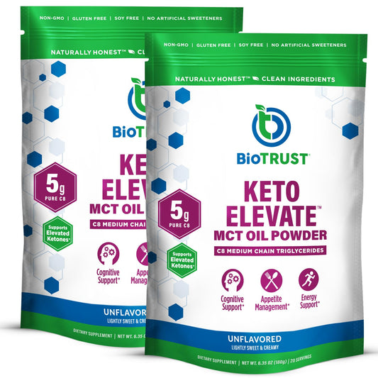 BioTrust Keto Elevate C8 MCT Oil Powder tub label