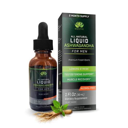 Front view of BIOACTIVE Ashwagandha Drops bottle (1 oz, unflavored)