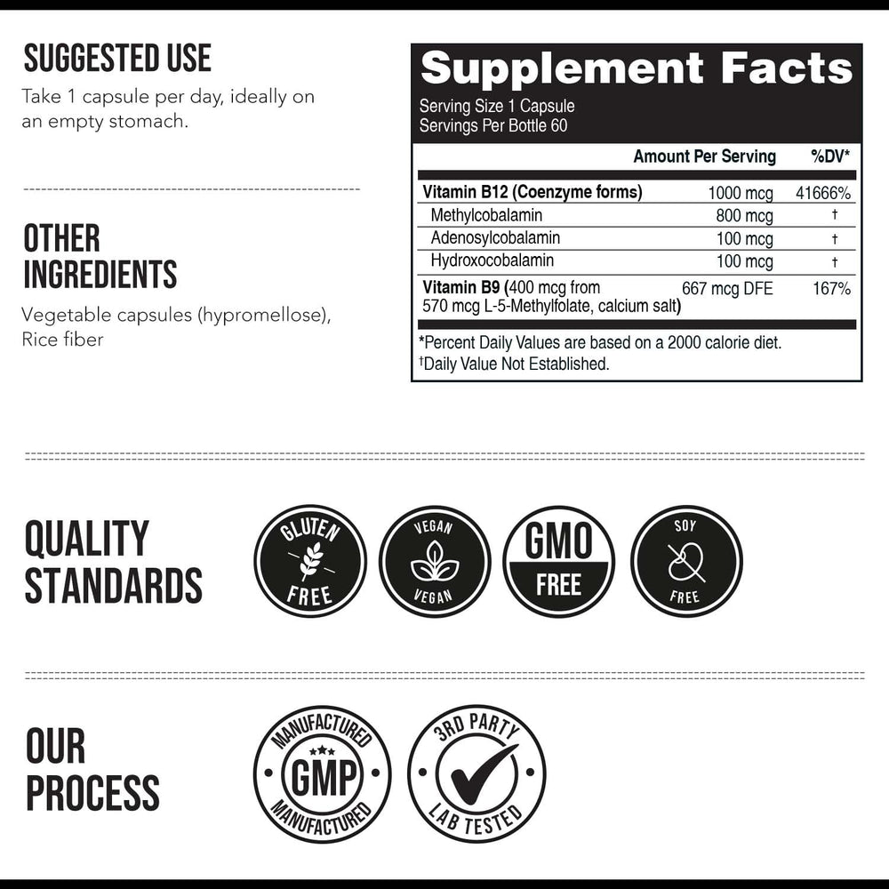 Vegan, Non-GMO BioActive B12 bottle with 60 servings