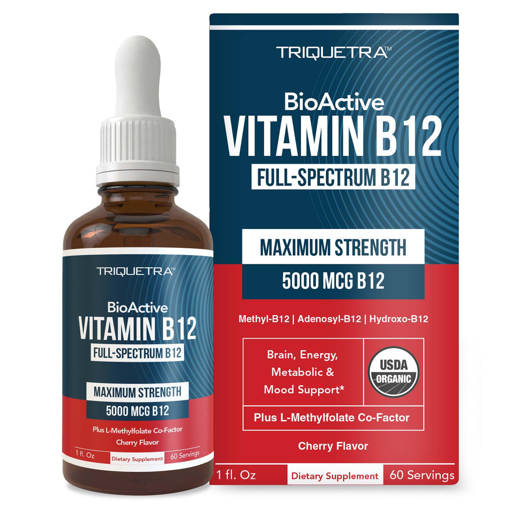 Front view of BioActive Vitamin B12 5000 mcg bottle in berry flavor