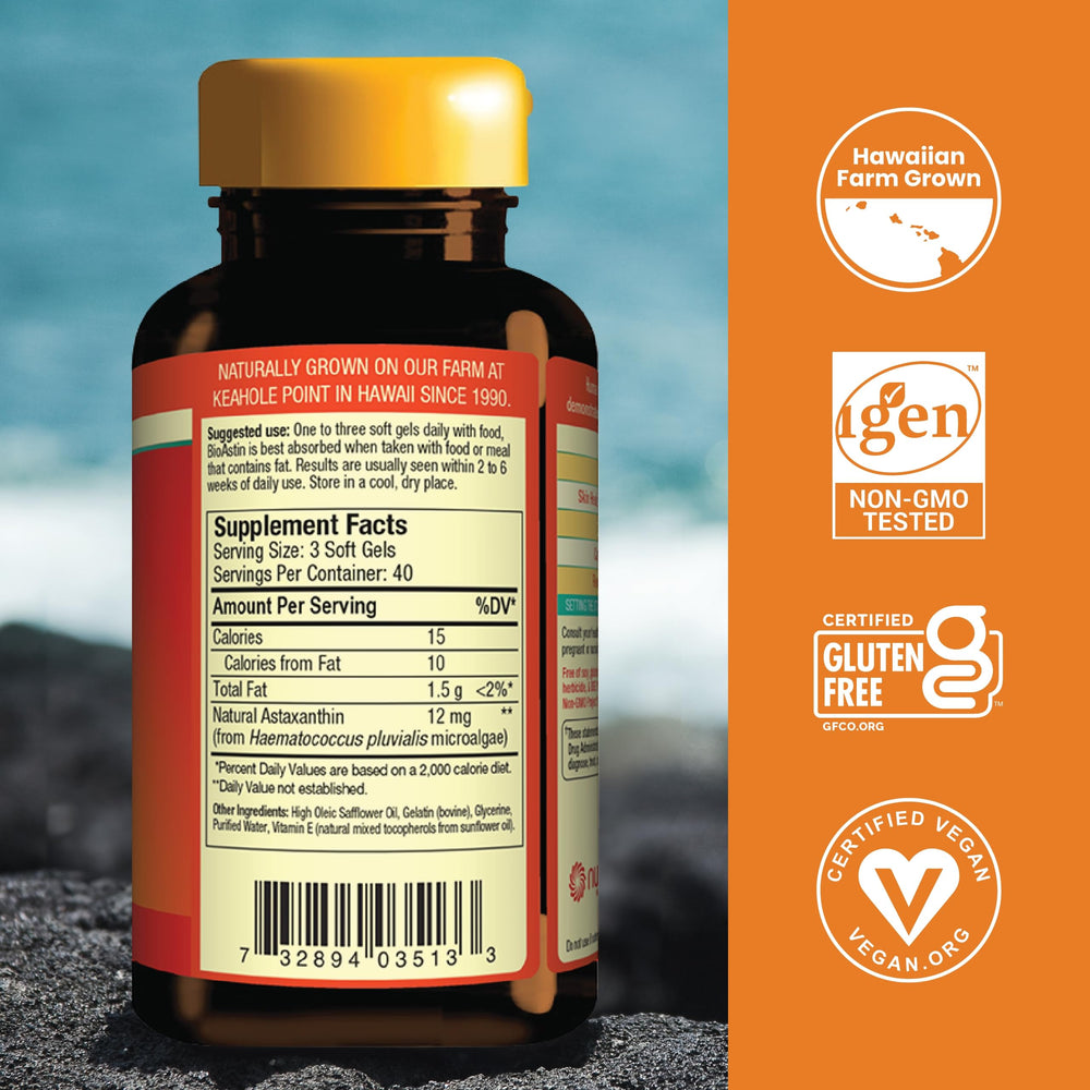 Close-up of BioAstin Hawaiian Astaxanthin 4mg softgels