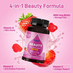 Front view of Biobor Beauty Gummies bottle with Biotin 6000mcg label