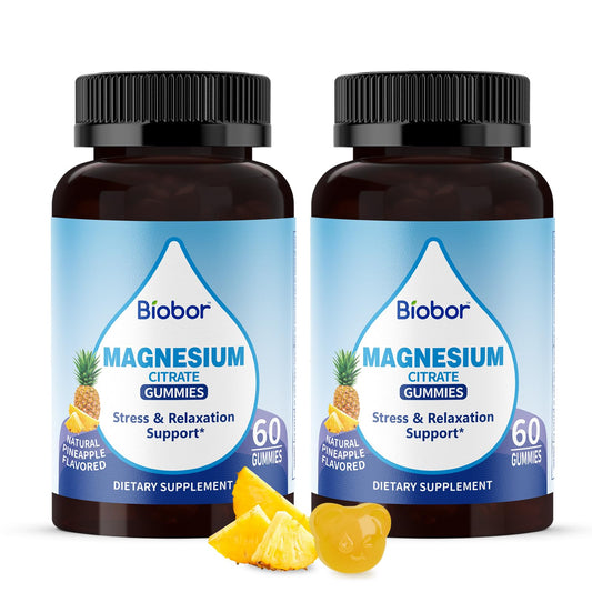 Front view of Biobor Potassium Magnesium Gummies pineapple flavor bottle