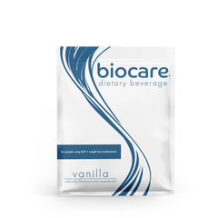 Bottle of Biocare GLP-1 nutritional beverage in vanilla flavor