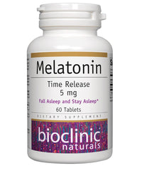Bioclinic Naturals Melatonin Time Release bottle with 60 tablets on white