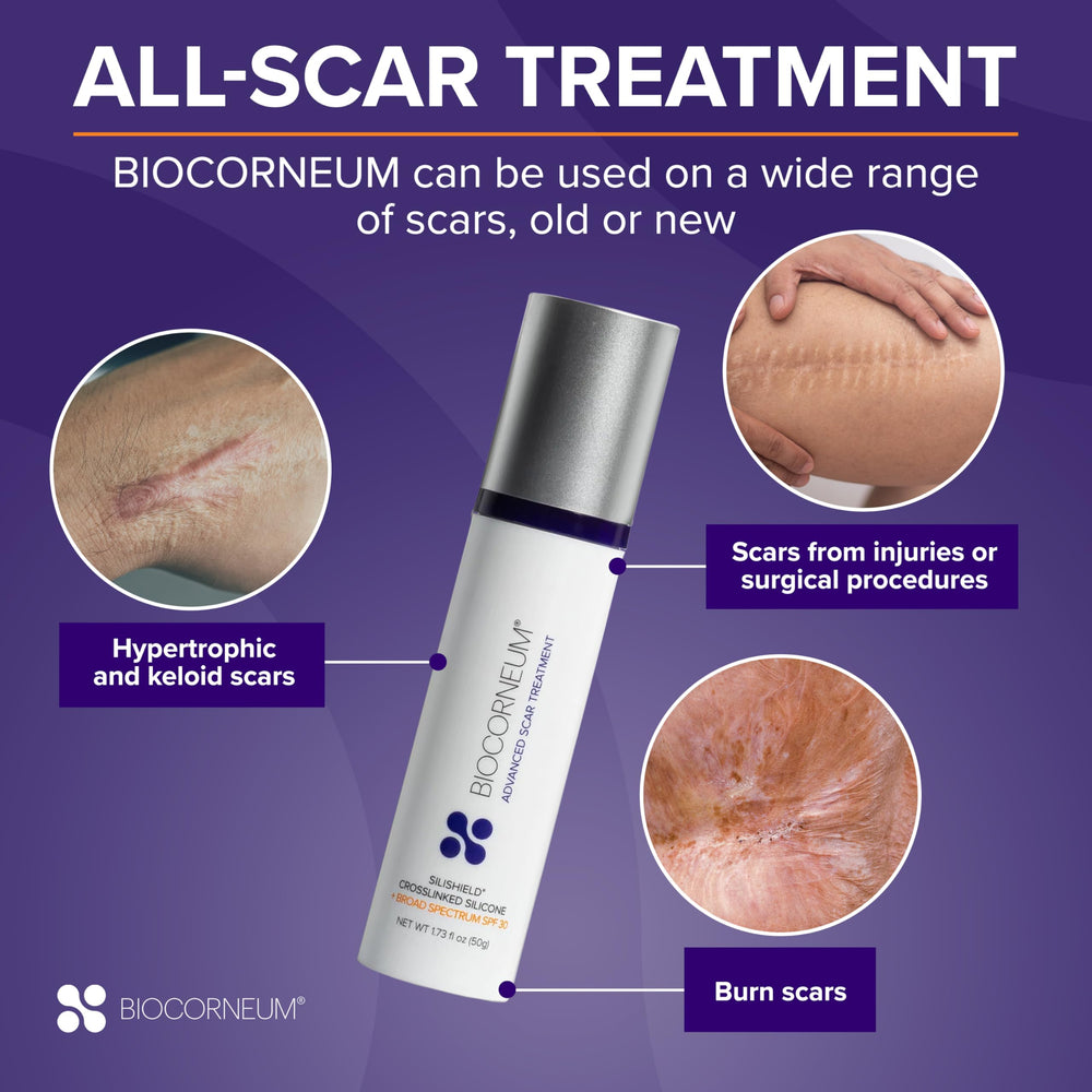 BIOCORNEUM SPF30-broad-spectrum provides sun protection to help scars from darkening.